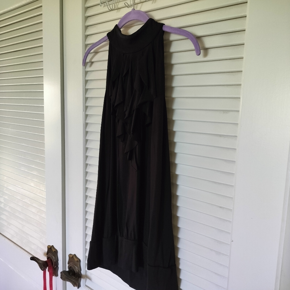 Inc International Concepts Black Ruffle Front Sleeveless Top Tank Large Rayon